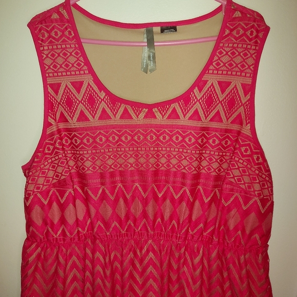 Penningtons Sheer Lace Mesh Pink Sleeveless Dress - Picture 2 of 10